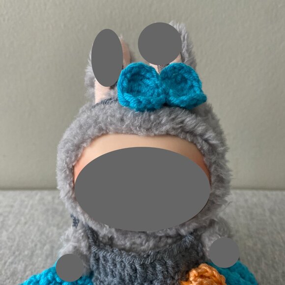 Handmade Crochet Blue Grey Orange Outfit for for 17cm Plush Doll 2-Piece Set - Picture 5 of 7